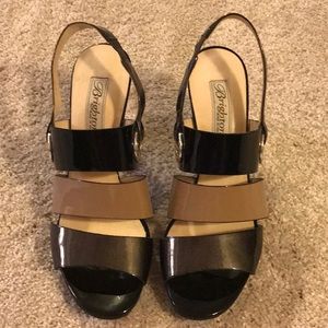 Brighton Black and Taupe Patton Heels.  Size 8